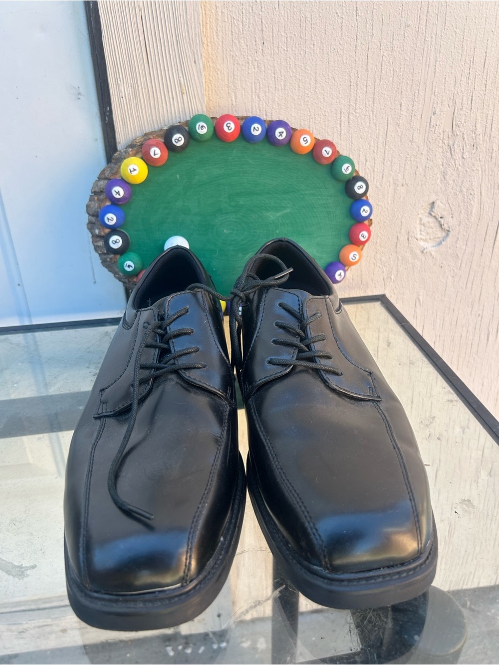 Black Leather Lace-Up Oxfords